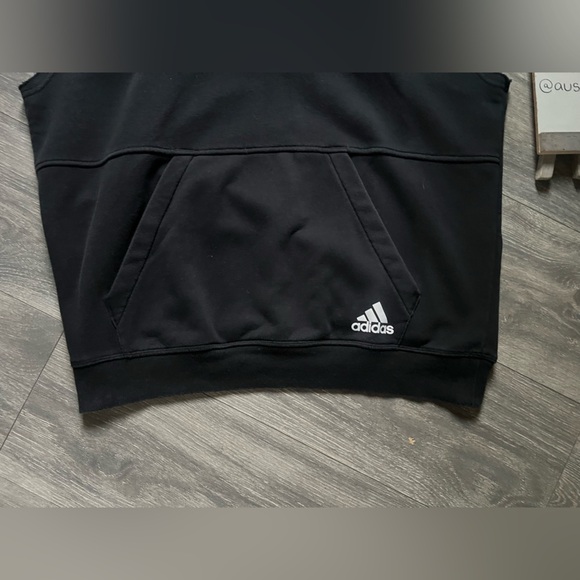 Adidas Black Cotton Blend Raw Hem Sleeveless Drawstring Pullover Hoodie. Size L - Picture 3 of 9